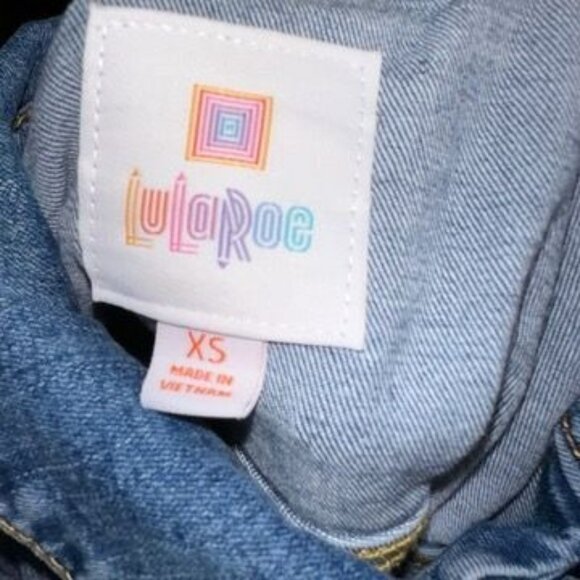 Lularoe Denim Jacket Patterned back Size XS Buttons Womens Cute  Casual Cotton - Picture 3 of 4